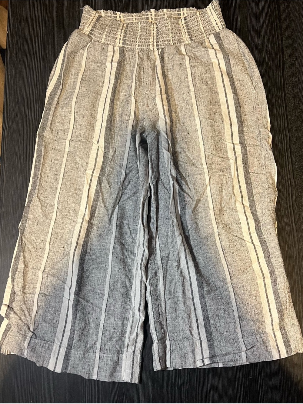 Cloth & Stone Linen Crop Wide Leg Pull On w/ Pockets Striped Pants size Medium